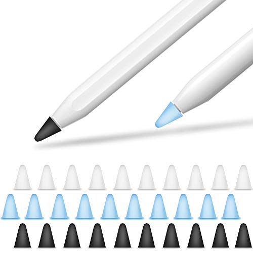 YINVA Silikon Spitzen Zubehör für Apple Pencil 1st & 2nd, Hochempfindlich Nib Silikon Spitze Replacement Tips Apple Bleistift Tipps(30 PCS, Weiß Blau Schwarz) von YINVA