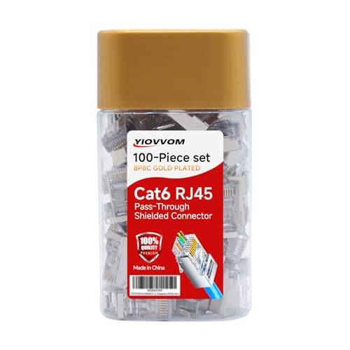 YIOVVOM Cat 6 geschirmte Durchgangs-RJ45 8P8C Stecker (Cat6-Stecker / RJ45-Modularstecker/Cat 6-Enden/Ethernet-Stecker) UTP-Netzwerkstecker für Massivdraht und Standardkabel, transparent, 100 Stück von YIOVVOM