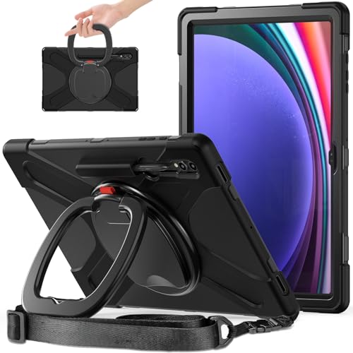 Tablet PC Hüllen Abdeckung Case Compatible with Samsung Galaxy Tab S9 Ultra 14.6" (SM-X910/X916B/X918U) 2023,Heavy Duty TPU Shockproof Kids Case,360 Degree Rotating Multi-Function Grip Bracket+Shoulde von YIPCFXDJ