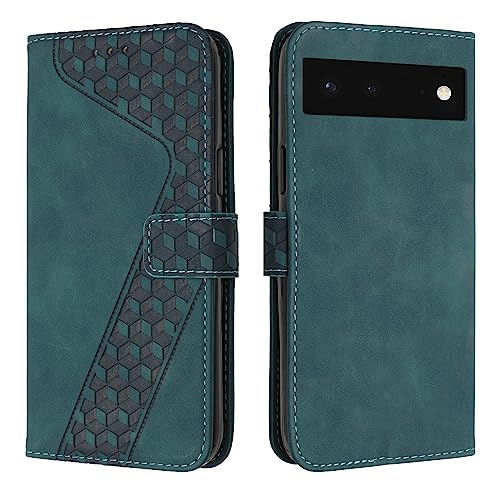 YIRRANZD Handyhülle für Google Pixel 6 Hülle, PU Leder Klapphülle Kartenfach Ständer Magnetisch, Flip Case Cover Handytasche Stoßfeste Schutzhülle für Google 6 (Grün) von YIRRANZD