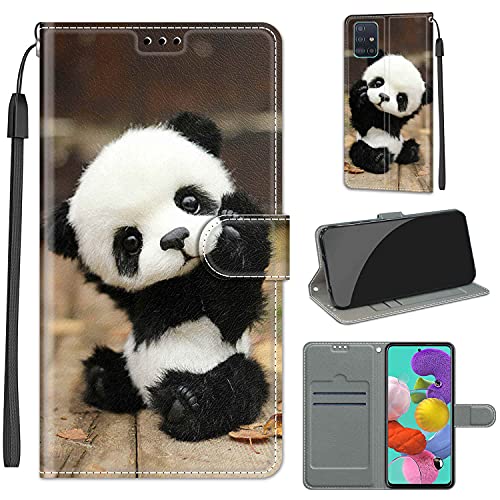 YIRRANZD Handyhülle für Samsung Galaxy A51 Hülle, PU Leder Wallet Klapphülle, Flip Case Stoßfeste Tasche Schutzhülle für Samsung A51 (Panda) von YIRRANZD