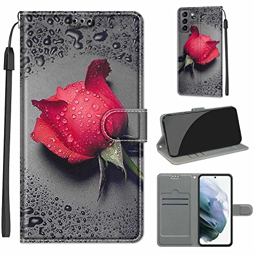 YIRRANZD Handyhülle für Samsung Galaxy S22 Hülle, PU Leder Wallet Klapphülle, Flip Case Stoßfeste Tasche Schutzhülle für Samsung S22 (Rose A) von YIRRANZD