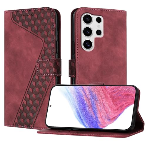 YIRRANZD Handyhülle für Samsung Galaxy S25 Ultra Hülle, PU Leder Klapphülle Kartenfach Ständer Magnetisch, Flip Case Cover Handytasche Stoßfeste Schutzhülle für Samsung S25 Ultra (Rot) von YIRRANZD