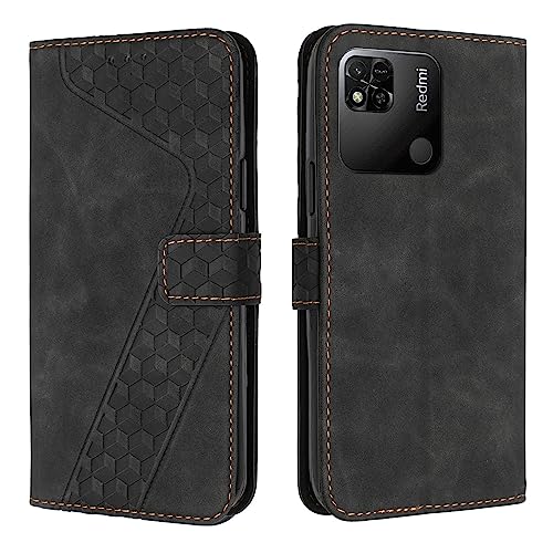 YIRRANZD Handyhülle für Xiaomi Redmi 9C Hülle, PU Leder Klapphülle Kartenfach Ständer Magnetisch, Flip Case Cover Handytasche Stoßfeste Schutzhülle für Redmi 9C (Schwarz) von YIRRANZD