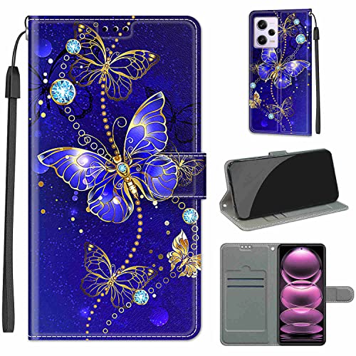 YIRRANZD Handyhülle für Xiaomi Redmi Note 12 Pro 5G / Poco X5 Pro 5G Hülle, Leder Klapphülle, Flip Case Stoßfeste Tasche Schutzhülle für Redmi Note 12 Pro 5G / Poco X5 Pro 5G (Schmetterling B) von YIRRANZD