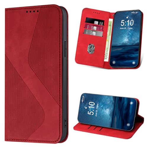 YIRRANZD Handyhülle für Xiaomi Redmi Note 8 Pro Hülle, PU Leder Wallet Klapphülle [Kartenfach], Klappbar Flip Case Stoßfeste Tasche Schutzhülle für Redmi Note 8 Pro (Rot) von YIRRANZD