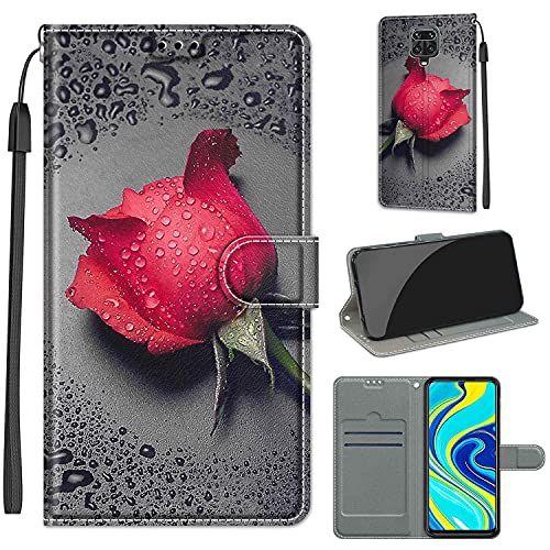 YIRRANZD Handyhülle für Xiaomi Redmi Note 9 Pro/Redmi Note 9S Hülle, PU Leder Wallet Klapphülle, Flip Case Stoßfeste Tasche Schutzhülle für Redmi Note 9 Pro/Note 9S (Rose A) von YIRRANZD