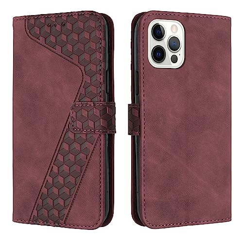 YIRRANZD Handyhülle für iPhone 12 / iPhone 12 Pro Hülle, PU Leder Klapphülle Kartenfach Ständer, Flip Case Cover Handytasche Stoßfeste Schutzhülle für iPhone 12 / iPhone 12 Pro (Rot) von YIRRANZD