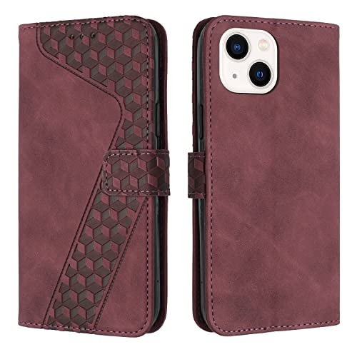 YIRRANZD Handyhülle für iPhone 14 / iPhone 13 Hülle, PU Leder Klapphülle Kartenfach Ständer Magnetisch, Flip Case Cover Handytasche Stoßfeste Schutzhülle für iPhone 14 / iPhone 13 (Rot) von YIRRANZD