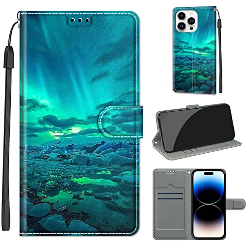 YIRRANZD Handyhülle für iPhone 14 Pro Hülle, PU Leder Wallet Klapphülle, Flip Case Stoßfeste Tasche Schutzhülle für iPhone 14 Pro (Aurora) von YIRRANZD