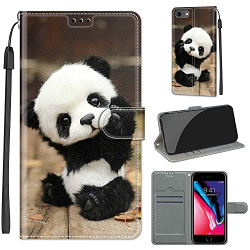 YIRRANZD Handyhülle für iPhone SE 2020 / SE 2022/8 / 7 Hülle, PU Leder Wallet Klapphülle, Flip Case Stoßfeste Tasche Schutzhülle für iPhone SE 2020 / SE 2022/8 / 7 (Panda) von YIRRANZD