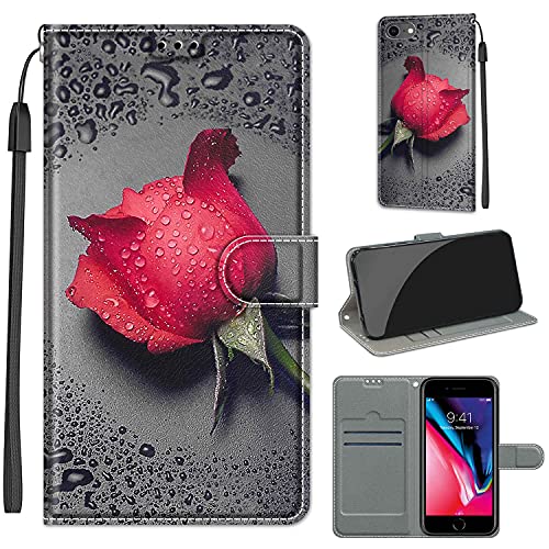 YIRRANZD Handyhülle für iPhone SE 2020 / SE 2022/8 / 7 Hülle, PU Leder Wallet Klapphülle, Flip Case Stoßfeste Tasche Schutzhülle für iPhone SE 2020 / SE 2022/8 / 7 (Rose A) von YIRRANZD