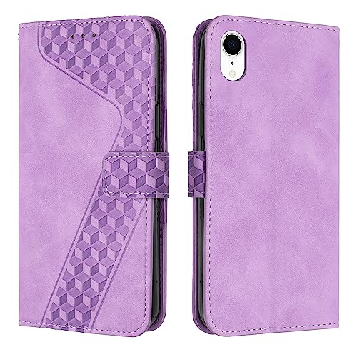 YIRRANZD Handyhülle für iPhone XR Hülle, PU Leder Klapphülle Kartenfach Ständer Magnetisch, Flip Case Cover Handytasche Stoßfeste Schutzhülle für iPhone XR (Violett) von YIRRANZD