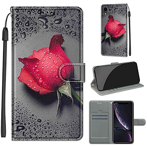 YIRRANZD Handyhülle für iPhone XR Hülle, PU Leder Wallet Klapphülle, Flip Case Stoßfeste Tasche Schutzhülle für iPhone XR (Rose A) von YIRRANZD