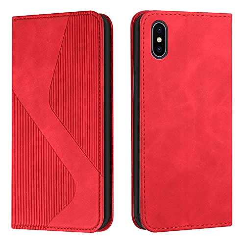 YIRRANZD Handyhülle für iPhone XS Max Hülle, PU Leder Wallet Klapphülle [Kartenfach], Klappbar Flip Case Stoßfeste Tasche Schutzhülle für iPhone XS Max (Rot) von YIRRANZD