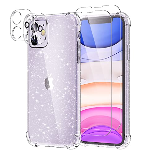 YIRSUR Clear Glitzer Kompatibel mit iPhone 11 Hülle, mit 2 Stück Glasfolie und 2 Stück Kamera Schutzfolie, Handyhülle Transparent Glitzer Silikon Stoßfest TPU Bumper Case - Glitzer von YIRSUR