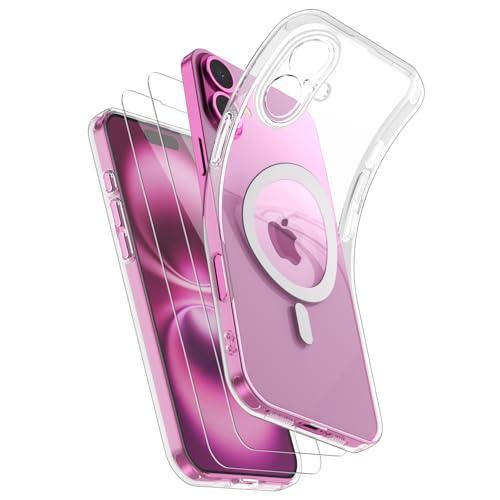 YIRSUR Crystal Clear Magnetisch für iPhone 16 Hülle mit 2 Stück Schutzfolie, [Kompatibel mit MagSafe] Ultra Dünn Stoßfeste Kratzfest Transparent Schutzhülle Magnetische Handyhülle für iPhone 16 von YIRSUR
