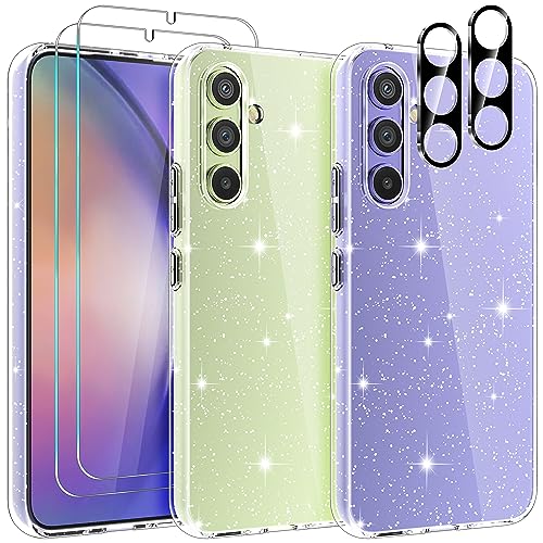 YIRSUR Glitzer Hülle für Samsung Galaxy A54 5G mit 2 Stück Glasfolie und 2 Stück Kameraschutz, Transparent Handyhülle Bling Weiche TPU Silikon Stoßfest Schutzhülle für Frauen und Mädchen, Durchsichtig von YIRSUR