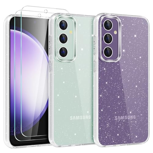 YIRSUR Glitzer Hülle für Samsung Galaxy S23 FE 5G mit 2 Stück Glasfolie, Transparent Handyhülle Bling Weiche TPU Silikon Stoßfest Schutzhülle für Frauen und Mädchen, Durchsichtig von YIRSUR