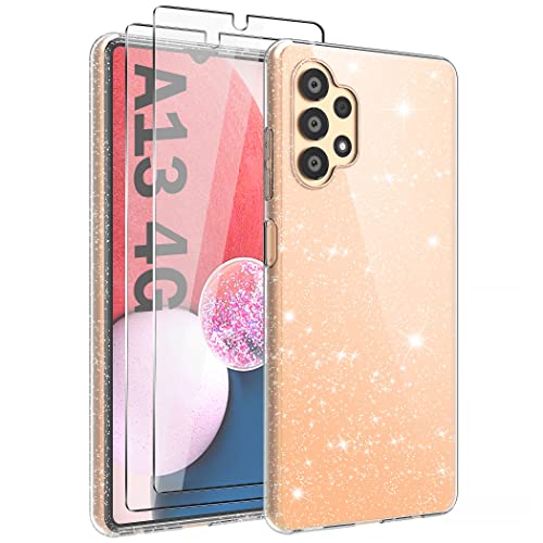 YIRSUR Hülle Kompatibel mit Samsung Galaxy A13 4G mit 2 Stück Glasfolie, Handyhülle Case Transparent Glitzer Slim Soft Silikon TPU Kompatibel mit Samsung Galaxy A13 von YIRSUR