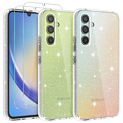 YIRSUR Hülle Kompatibel mit Samsung Galaxy A34 5G Hülle Glitzer mit 2 Stück Schutzfolie, Transparent Glitzer Case Slim Silikon Handyhülle Durchsichtig Stoßfest Schutzhülle für Samsung A34 5G von YIRSUR