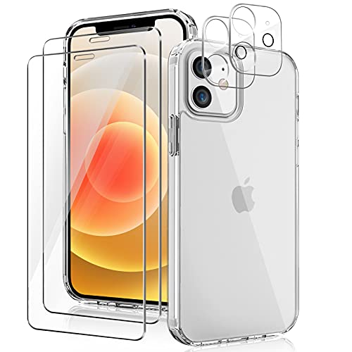 YIRSUR Hülle Kompatibel mit iPhone 12 Mini 5.4 Handyhülle mit 2 Glasfolie und 2 Kamera Schutzfolie, Transparent Hard PC und TPU Silikon Starke Stoßfestigkeit Kratzfest Case - Clear von YIRSUR