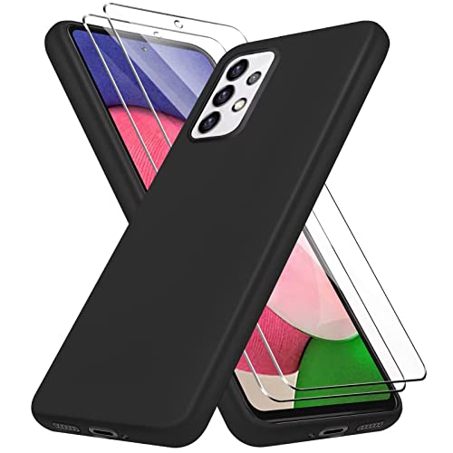 YIRSUR Hülle Kompatible mit Samsung Galaxy A32 5G Handyhülle Case mit 2 Stück Panzerglas Schutzfolie,Premium Soft TPU Bumper Tasche Cover-Stoßfest Kratzfest Kompatible mit Samsung A32 5G (schwarz) von YIRSUR