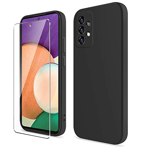 YIRSUR Hülle Kompatible mit Samsung Galaxy A53 5G Handyhülle Case mit 1 Stück Glasfolie Schutzfolie, Liquid Silicone Premium Soft TPU Bumper Tasche Cover-Stoßfest Kratzfest (Schwarz) von YIRSUR