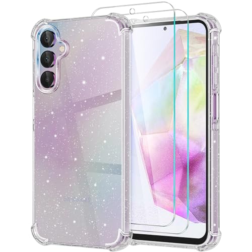 YIRSUR Hülle für Samsung Galaxy A35 5G Glitzer Hülle mit 2 Stück Panzer Schutz Glas, [Clear Glitzer] [360 Grad Schutz] Transparent TPU Silikon Stoßfest Handyhülle von YIRSUR