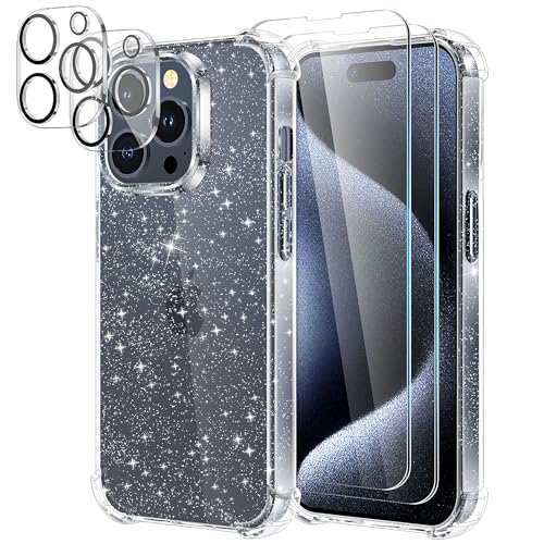 YIRSUR Hülle für iPhone 15 Pro Glitzer mit 2 Schutzfolie und 2 Kameraschutz, Dünn Transparent Bling Glitter Weiche Silikon Handyhülle iPhone 15 Pro Klar Glitzer Schutz Hülle YIRSUR Hülle für iPhone 15 Pro Glitzer mit 2 Schutzfolie und 2 Kameraschutz, Dünn Transparent Bling Glitter Weiche Silikon Handyhülle iPhone 15 Pro Klar Glitzer Schutz Hülle von YIRSUR