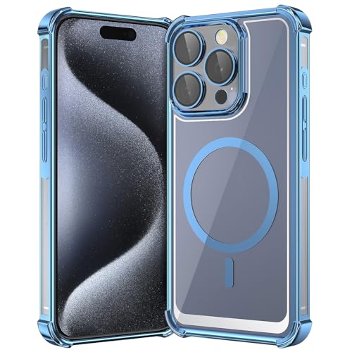 YIRSUR Hülle für iPhone 15 Pro Max für MagSafe mit Vollstandiger Kameraschutz, Nie Vergilbung Magnetisch HandyHülle Ultra Dünn Kratzfest Transparent Case für iPhone 15 Pro Max, Blau von YIRSUR