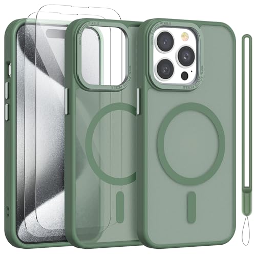 YIRSUR Hülle für iPhone 15 Pro Max mit 2 Stück Schutzfolie, Kompatibel mit Mag Safe, Magnetisch iPhone 15 Pro Max Handyhülle Transluzent Matt Dünn Stoßfest Case mit Handschlaufe, Grün YIRSUR Hülle für iPhone 15 Pro Max mit 2 Stück Schutzfolie, Kompatibel mit Mag Safe, Magnetisch iPhone 15 Pro Max Handyhülle Transluzent Matt Dünn Stoßfest Case mit Handschlaufe, Grün von YIRSUR