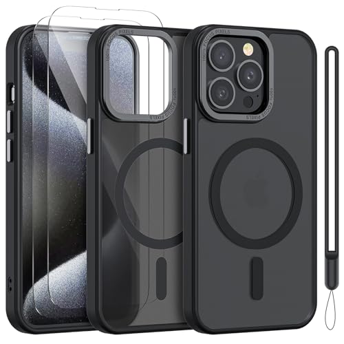 YIRSUR Hülle für iPhone 15 Pro Max mit 2 Stück Schutzfolie, Kompatibel mit Mag Safe, Magnetisch iPhone 15 Pro Max Handyhülle Transluzent Matt Dünn Stoßfest Case mit Handschlaufe, Schwarz YIRSUR Hülle für iPhone 15 Pro Max mit 2 Stück Schutzfolie, Kompatibel mit Mag Safe, Magnetisch iPhone 15 Pro Max Handyhülle Transluzent Matt Dünn Stoßfest Case mit Handschlaufe, Schwarz von YIRSUR