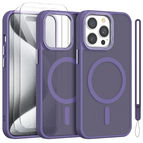 YIRSUR Hülle für iPhone 15 Pro Max mit 2 Stück Schutzfolie, Kompatibel mit Mag Safe, Magnetisch iPhone 15 Pro Max Handyhülle Transluzent Matt Dünn Stoßfest Case mit Handschlaufe, Violet YIRSUR Hülle für iPhone 15 Pro Max mit 2 Stück Schutzfolie, Kompatibel mit Mag Safe, Magnetisch iPhone 15 Pro Max Handyhülle Transluzent Matt Dünn Stoßfest Case mit Handschlaufe, Violet von YIRSUR
