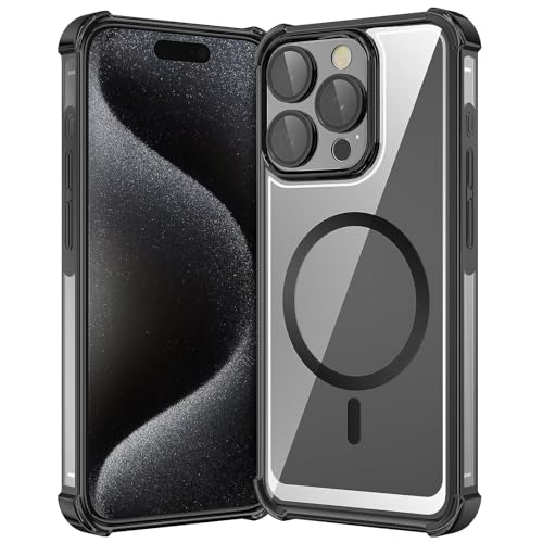 YIRSUR Hülle für iPhone 15 Pro für Mag Safe mit Vollstandiger Kameraschutz, Nie Vergilbung Magnetisch HandyHülle Ultra Dünn Kratzfest Transparent Case für iPhone 15 Pro, Schwarz YIRSUR Hülle für iPhone 15 Pro für Mag Safe mit Vollstandiger Kameraschutz, Nie Vergilbung Magnetisch HandyHülle Ultra Dünn Kratzfest Transparent Case für iPhone 15 Pro, Schwarz von YIRSUR