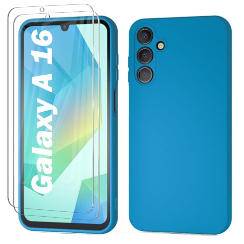 YIRSUR Kompatibel mit Samsung Galaxy A16 4G/5G Hülle Silikon mit 2 Stück Schutzfolie und Kameraschutz, Ultra Dünn Silicone Handyhülle Matte Schutzhülle Stoßfeste Kratzfeste Rundumschutz Case Blau YIRSUR Kompatibel mit Samsung Galaxy A16 4G/5G Hülle Silikon mit 2 Stück Schutzfolie und Kameraschutz, Ultra Dünn Silicone Handyhülle Matte Schutzhülle Stoßfeste Kratzfeste Rundumschutz Case Blau von YIRSUR
