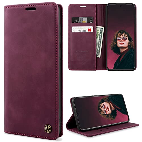 YIRSUR Kompatibel mit Samsung Galaxy S22 Ultra 5G Hülle Premium Leder PU Flip Case Wallet Lederhülle Handyhülle Magnetisch Silikon Bumper Schutzhülle Kompatibel mit Galaxy S22 Ultra (Red) von YIRSUR