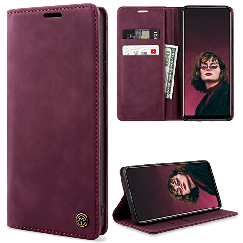 YIRSUR Kompatibel mit Xiaomi Redmi Note 11/ Note11T-5G/Xiaomi Poco M4 Pro 5G Hülle Premium Leder PU Flip Case Wallet Lederhülle Handyhülle Klapphülle Magnetisch Silikon Bumper Schutzhülle (Red) von YIRSUR