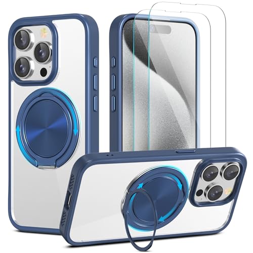 YIRSUR Unsichtbarer Magnetisch Ständer für iPhone 15 Pro Hülle mit 2 Stück Glasfolie, Kompatibel mit Magsafe, 360° Verstellbarem Ständer Transparente TPU Stoßfeste Anti-Rutsch,Tibetisches Blau YIRSUR Unsichtbarer Magnetisch Ständer für iPhone 15 Pro Hülle mit 2 Stück Glasfolie, Kompatibel mit Magsafe, 360° Verstellbarem Ständer Transparente TPU Stoßfeste Anti-Rutsch,Tibetisches Blau von YIRSUR