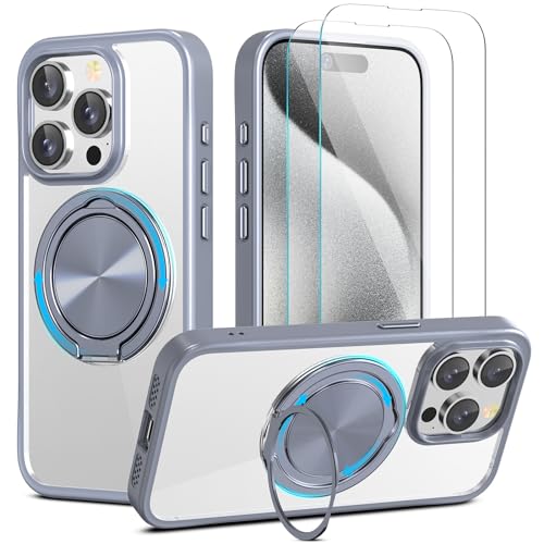 YIRSUR Unsichtbarer Magnetisch Ständer für iPhone 15 Pro Max Hülle mit 2 Stück Glasfolie, Kompatibel mit Magsafe, 360° Verstellbarem Ständer Transparente TPU Stoßfeste Anti-Rutsch-Schutzhülle,Gray YIRSUR Unsichtbarer Magnetisch Ständer für iPhone 15 Pro Max Hülle mit 2 Stück Glasfolie, Kompatibel mit Magsafe, 360° Verstellbarem Ständer Transparente TPU Stoßfeste Anti-Rutsch-Schutzhülle,Gray von YIRSUR
