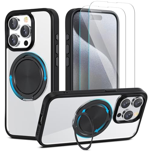 YIRSUR Unsichtbarer Magnetisch Ständer für iPhone 15 Pro Max Hülle mit 2 Stück Glasfolie, Kompatibel mit Magsafe, 360° Verstellbarem Ständer Transparente TPU Stoßfeste Anti-Rutsch,Schwarz YIRSUR Unsichtbarer Magnetisch Ständer für iPhone 15 Pro Max Hülle mit 2 Stück Glasfolie, Kompatibel mit Magsafe, 360° Verstellbarem Ständer Transparente TPU Stoßfeste Anti-Rutsch,Schwarz von YIRSUR