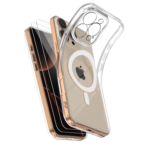 YIRSUR Crystal Clear Magnetisch für iPhone 16 Pro Hülle mit 2 Stück Schutzfolie, [Kompatibel mit MagSafe] Ultra Dünn Stoßfeste Kratzfest Transparent Magnetische Handyhülle für iPhone 16 Pro von YIRSUR