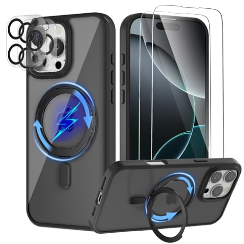YIRSUR Unsichtbarer Magnetisch Ständer für iPhone 16 Pro Hülle mit 2×Glasfolie und 2×Kameraschutz,Kompatibel mit Magsafe,360°Verstellbarem Ständer Transparente TPU Stoßfeste Anti-Rutsch,Schwarz YIRSUR Unsichtbarer Magnetisch Ständer für iPhone 16 Pro Hülle mit 2×Glasfolie und 2×Kameraschutz,Kompatibel mit Magsafe,360°Verstellbarem Ständer Transparente TPU Stoßfeste Anti-Rutsch,Schwarz von YIRSUR