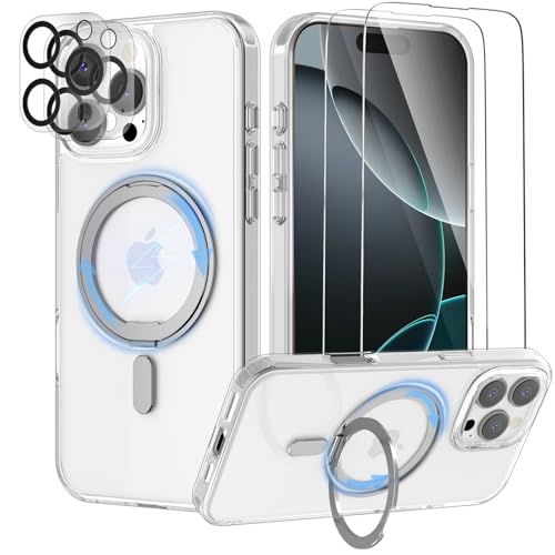 YIRSUR Unsichtbarer Magnetisch Ständer für iPhone 16 Pro Max Hülle mit 2×Glasfolie und 2×Kameraschutz,Kompatibel mit Magsafe,360°Verstellbarem Ständer Transparente TPU Stoßfeste Anti-Rutsch,Klar YIRSUR Unsichtbarer Magnetisch Ständer für iPhone 16 Pro Max Hülle mit 2×Glasfolie und 2×Kameraschutz,Kompatibel mit Magsafe,360°Verstellbarem Ständer Transparente TPU Stoßfeste Anti-Rutsch,Klar von YIRSUR