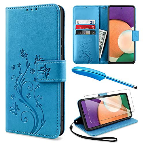 YIRSUR hülle Kompatibel mit Samsung Galaxy A53 5G HandyHülle mit Panzerglas Schutzfolie und Touch Stylus Pen, Flip Wallet Handyhülle PU Leder Tasche Case Kartensteckplätzen Schutzhülle- Blau von YIRSUR