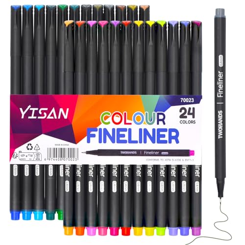YISAN Fineliner Stifte, Bullet Journal Stifte Set, Filzstifte mit 0,4mm Spitze,24 Farben, Farbnummern zum Ausmalen, Zeichnen und Detaillieren,70023 von YISAN