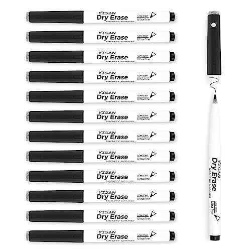 YISAN Magnetische Whiteboard Stifte,Whiteboard Marker Schwarz mit ultrafeiner Spitze,Abwischbar Stifte Dünn,0,7 mm Extra Feine mit Radiergummis Fine Point 12,70542 von YISAN