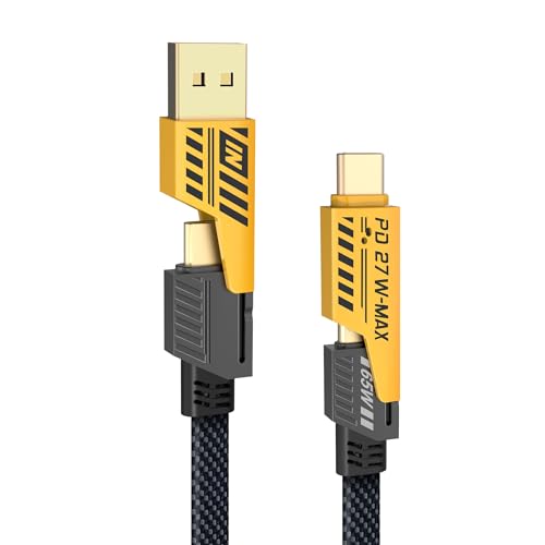 YISH Multi USB Ladekabel 4 in 1：Universal Schnellladekabel [1.8M] Nylon USB C Kabel mit USB A/USB C auf 65W Typ C+ 27W PD Datenkabel für iPhone Android Samsung Galaxy Huawei Sony Oneplus Macbook iPad von YISH