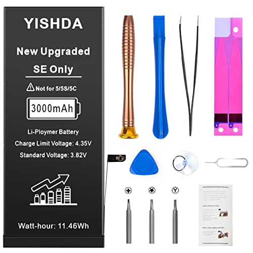 YISHDA 【3000MAH】 Akku für iPhone SE, Upgraded Ersatzakku für iPhone SE 2016 1. Generation (A1662/A1723/A1724) mit professionellem Reparaturwerkzeug Kits…… von YISHDA