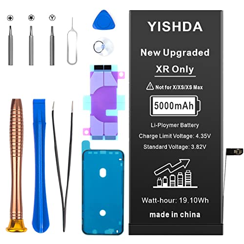 【5000MAH】 Akku für iPhone XR Upgraded YISHDA Hochkapazitäts-Li-Polymer-Akku Ersatz Kompatibel mit iPhone XR (A1984, A2105, A2106, A2108) mit Reparaturwerkzeugsatz und Installationsanleitung von YISHDA